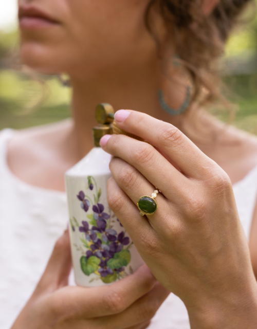 Natural Nephrite Jade & Diamond — Grounded Beauty, Lasting Brilliance