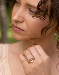 The Sedona & Lumen | Oval Peach Morganite Engagement Ring & Gold Contour Bridal Set