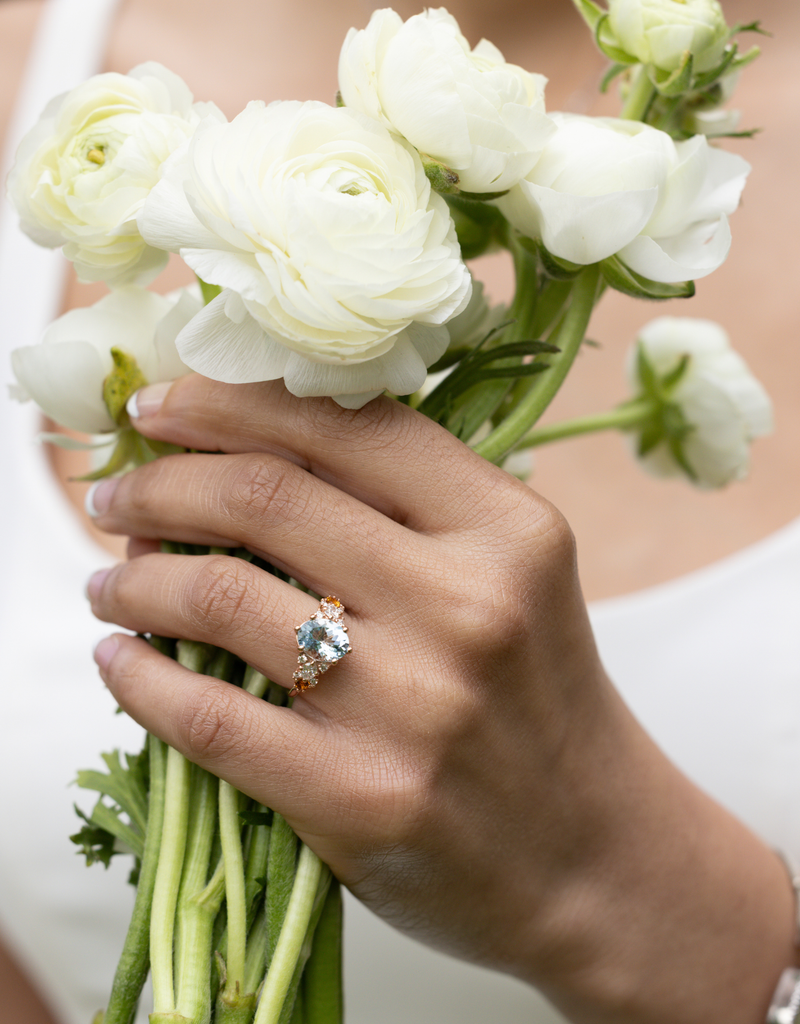 Oval Aquamarine with Diamond & Citrine Accents