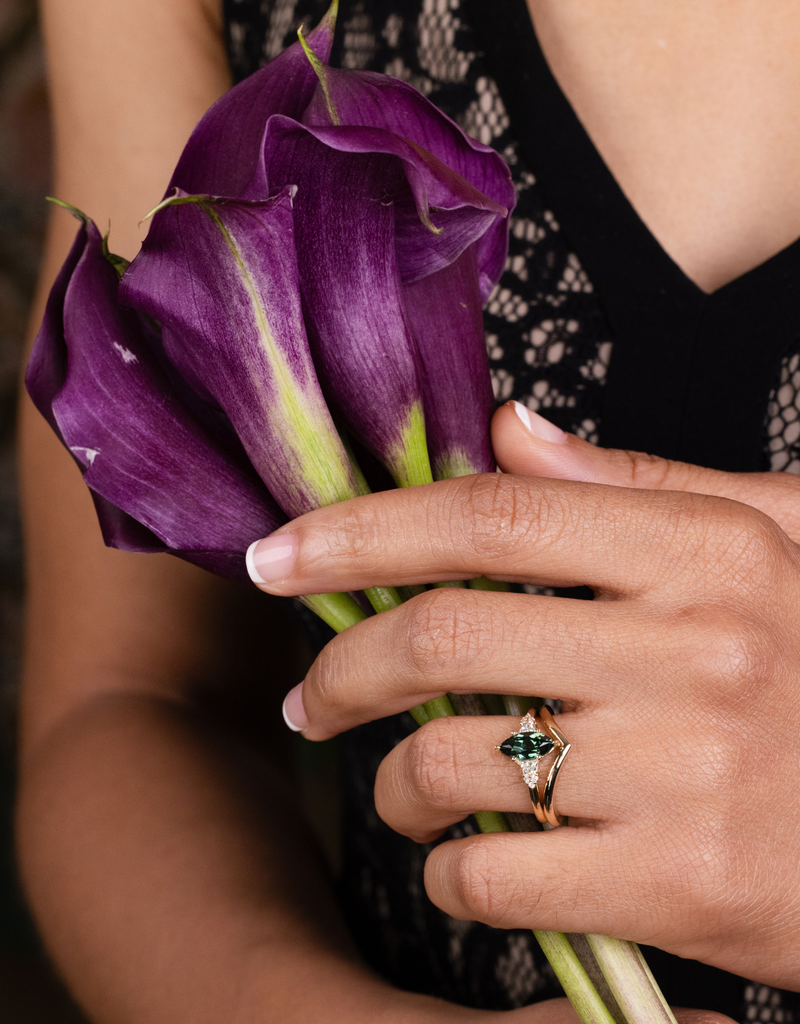 Green Sapphire Marquise with Diamond Accents