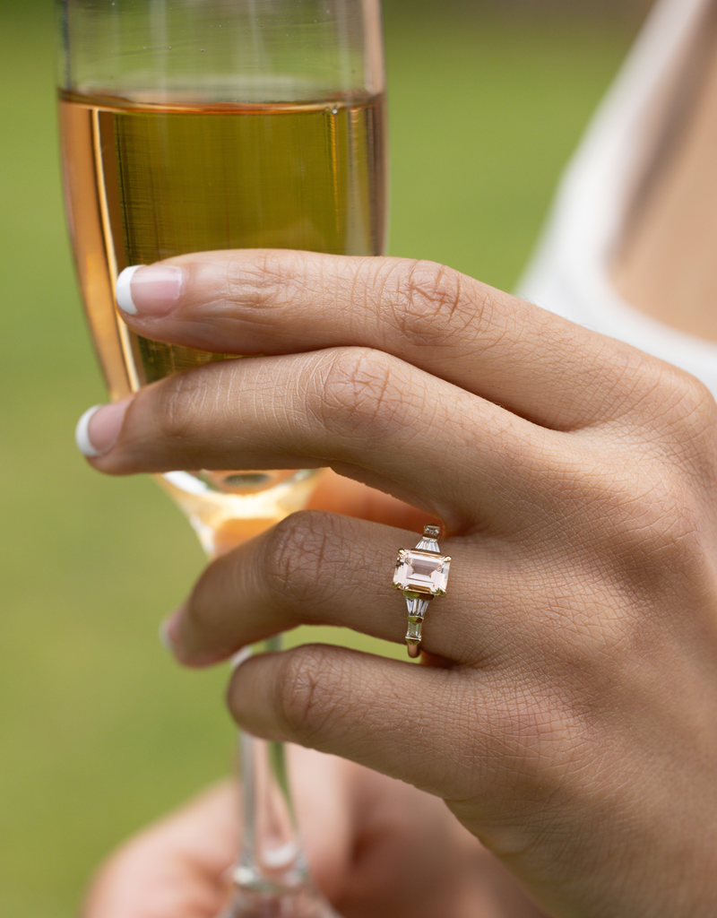 Peach Morganite with Art Deco Diamond Accents