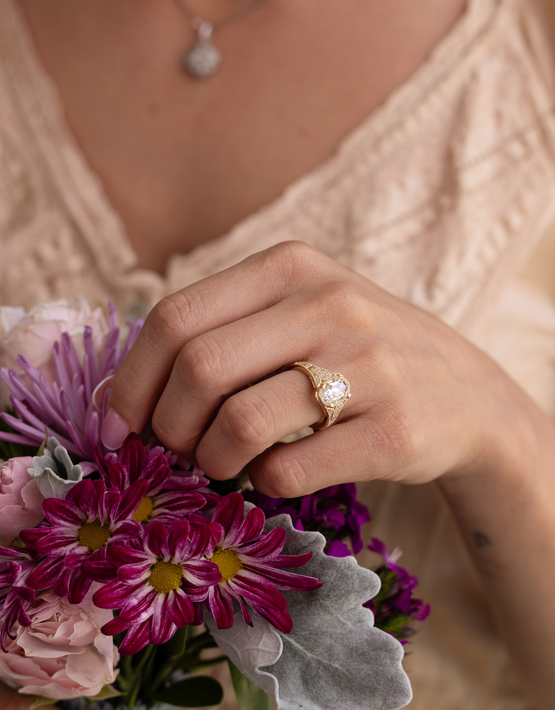 Rose-Cut Oval Diamond with Milgrain Accents