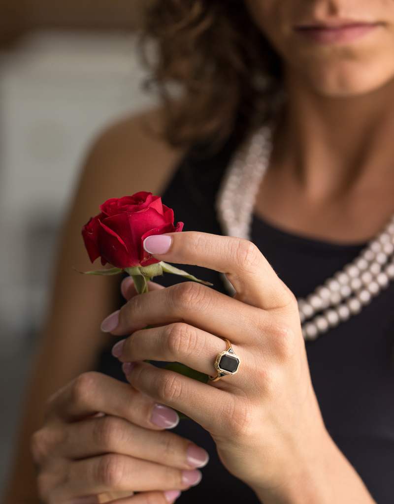 Black Moissanite with Black Spinel Accents