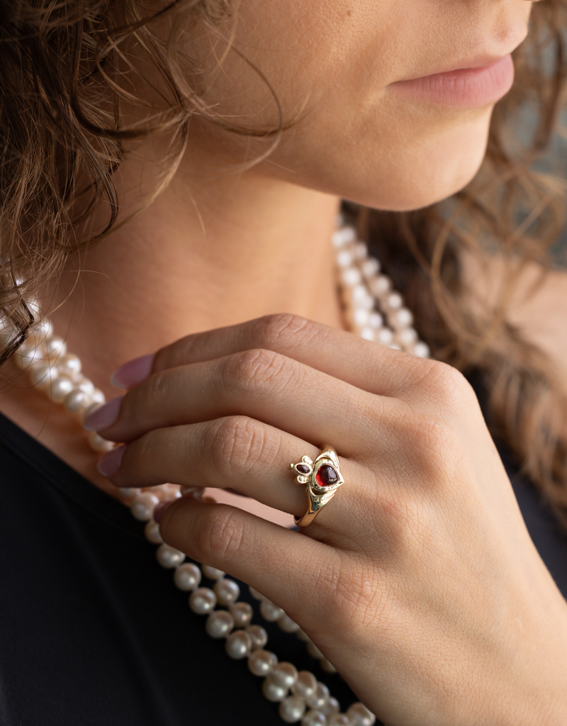 Heart-Shaped Garnet Claddagh
