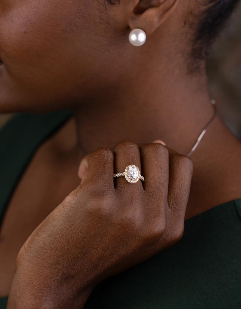 Oval Diamond with Pavé Halo Setting