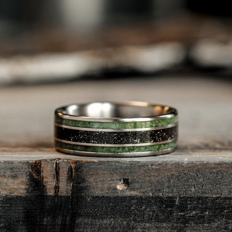 The Intergalactic | Men's Titanium Wedding Band with Meteorite and Imperial Diopside Inlays