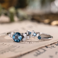 London Blue Topaz Laurel engagement ring with topaz and diamond Halley contour band in 10K white gold