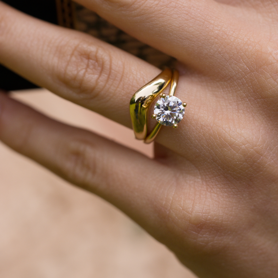 The Lora & Skye | Nature-Inspired Round Solitaire & Sculpted Dome Bridal Set