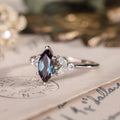 Marquise lab-grown alexandrite engagement ring in 10K white gold with diamond accents