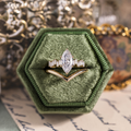 Marquise diamond engagement ring, The Anwen, with gold wishbone contour band, The Sawyer