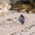 Color-Changing Marquise Alexandrite Engagement Ring in 10K White Gold, Custom Design