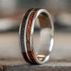 Mens-Titanium-Wedding-Band-with-Rifle-Stock-Wood-And-WWI-Uniform-Rustic-And-Main