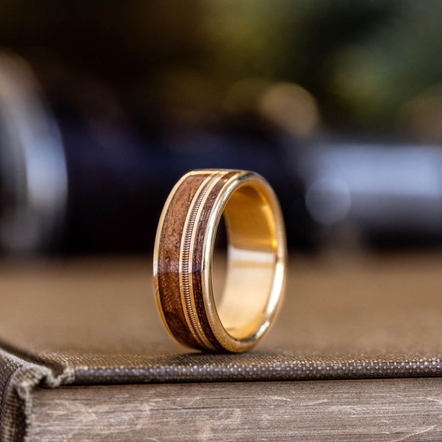 Gold Rifle Bullet String The Waylon | Men's Gold Wedding Band with Guitar String with 1903 Spri ...