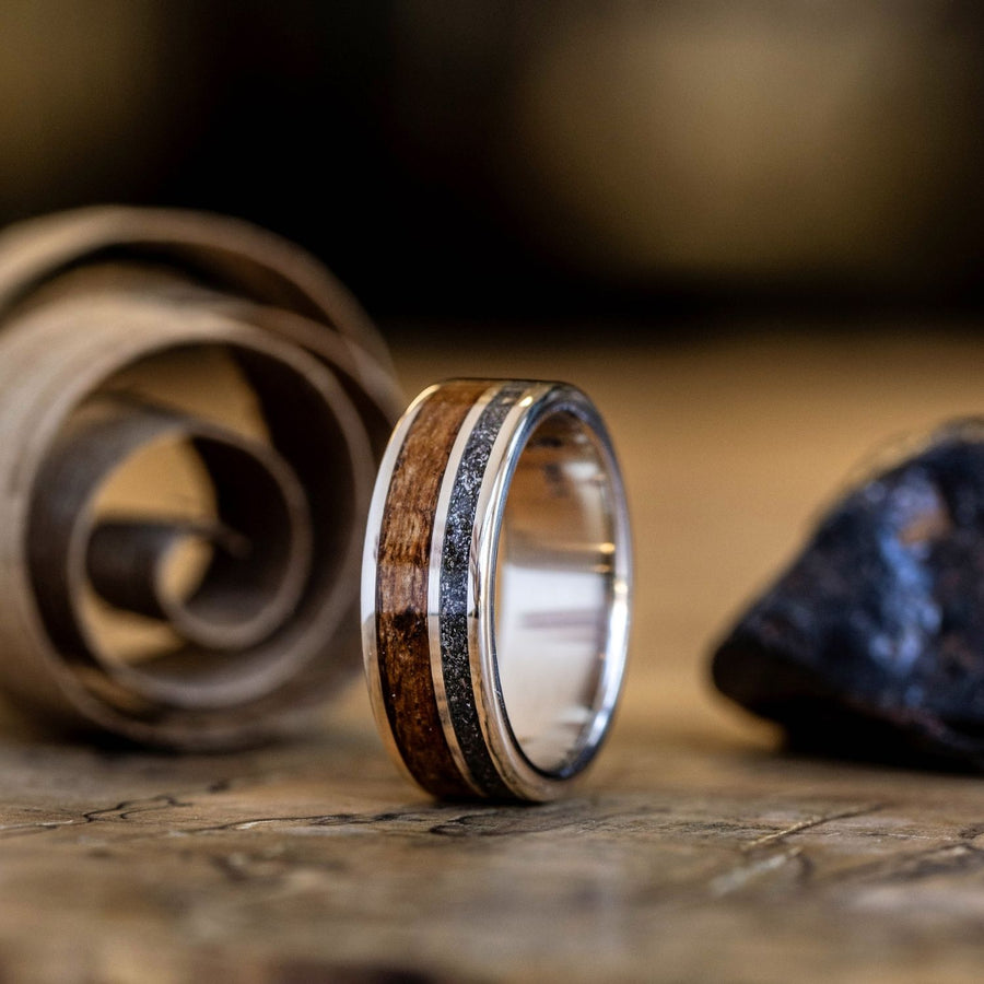 Mens-gold-wedding-band-meteorite-uss-north-carolina-battleship-teak-wood-rustic-and-main