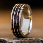 The Vanguard | Men's Gold Wedding Band with Rifle Stock Wood Inlays