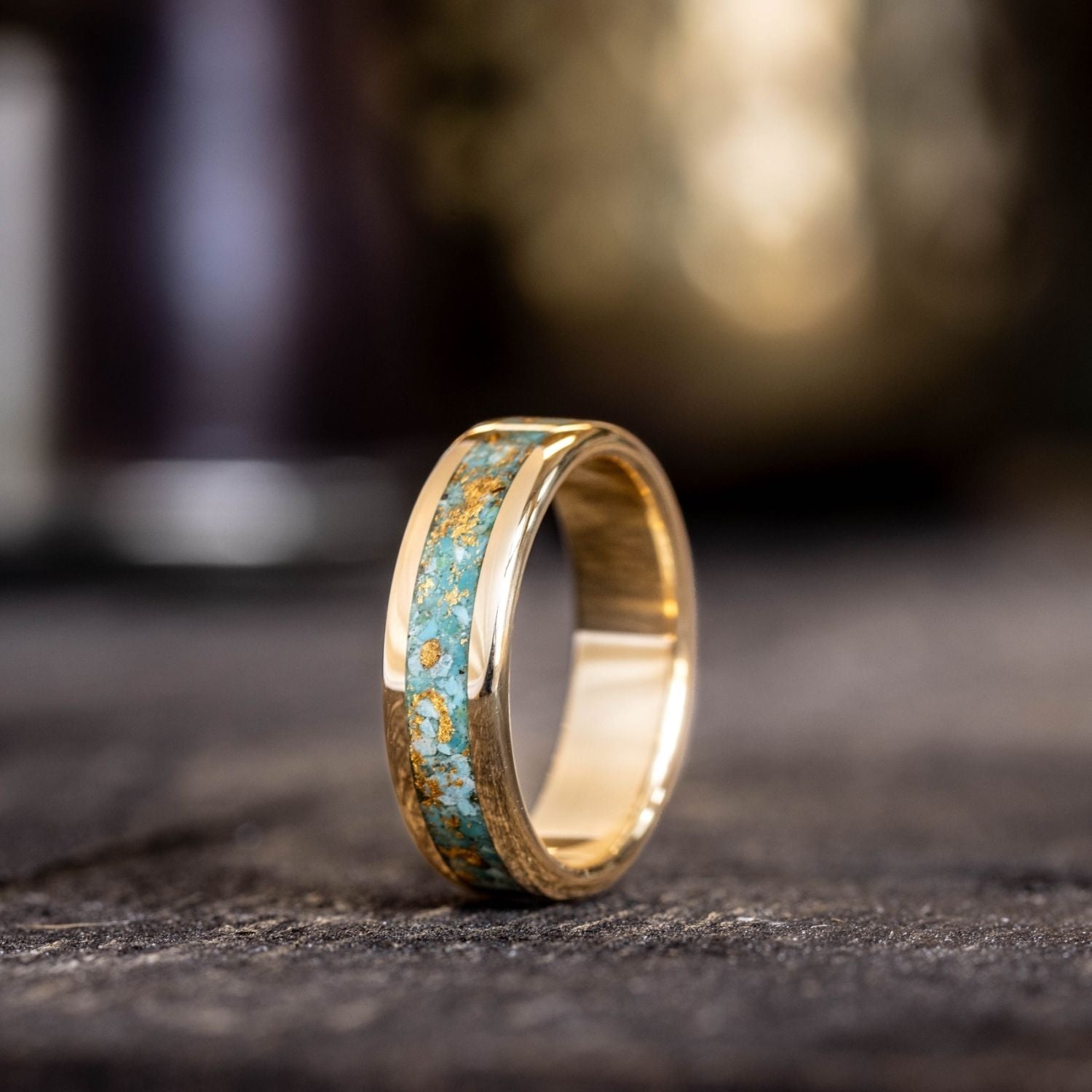 The Phoenix | Men's Solid Gold & Turquoise Wedding Band with Gold ...