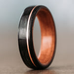 Old-Fashioned-Mens-Black-Whiskey-Barrel-Wood-Wedding-Band-Offset-Copper-Inlay-Black-Cherry-Liner-Rustic-and-Main