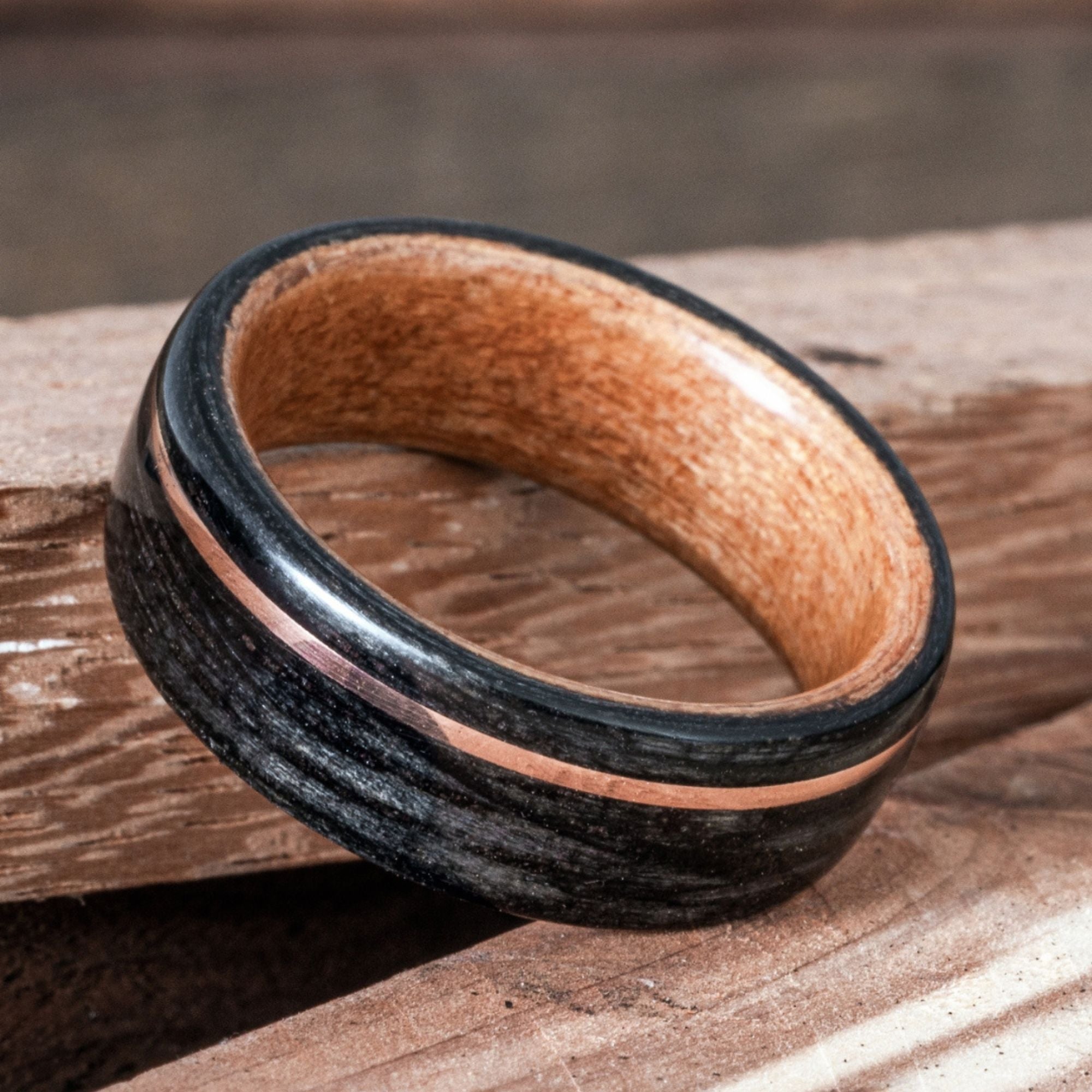 Men's Country The Lynchburg | Black Hammered Charred Whiskey Barrel Wedding Ring Size 14.5