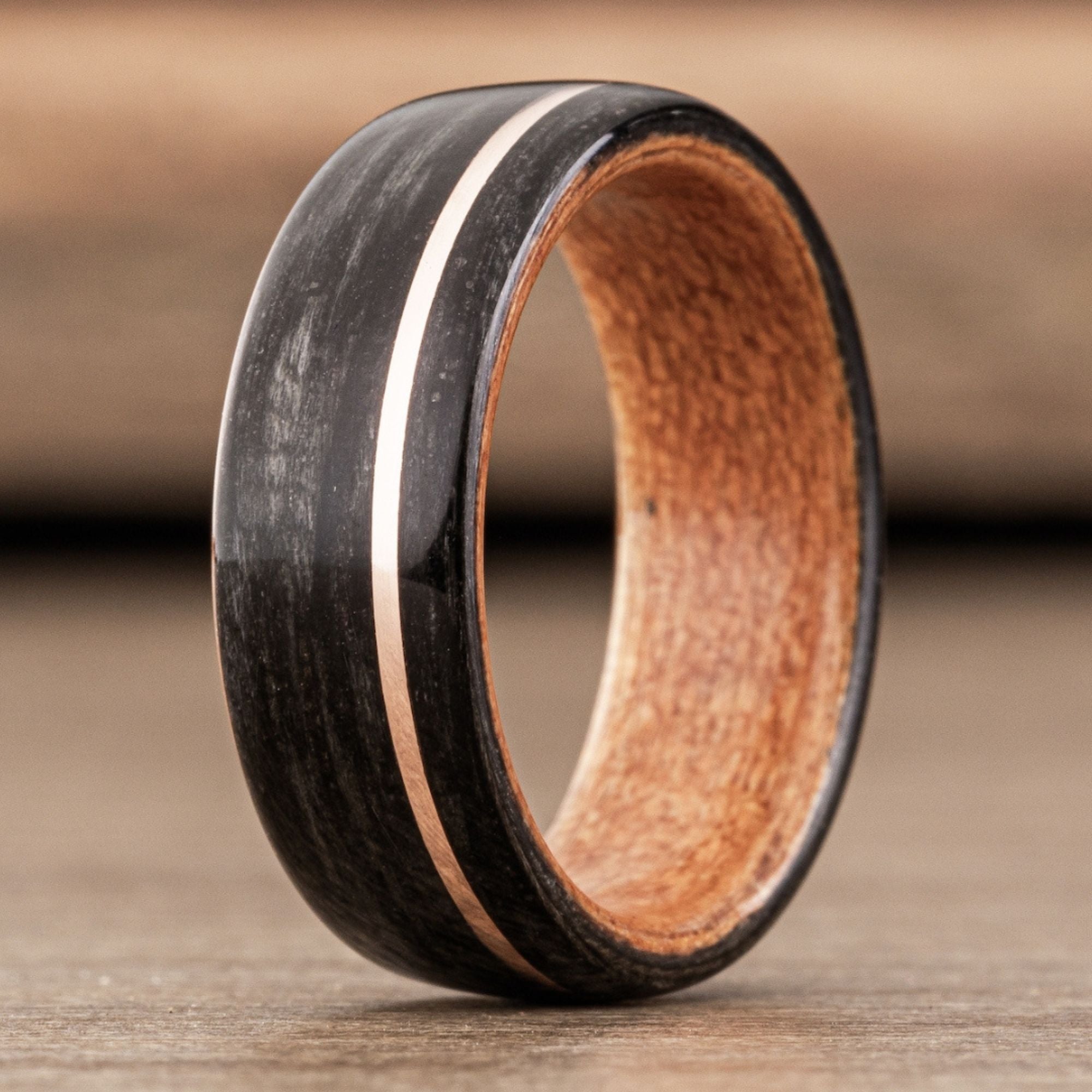 The Moonshine, Wood Inlay Mens Wedding Band