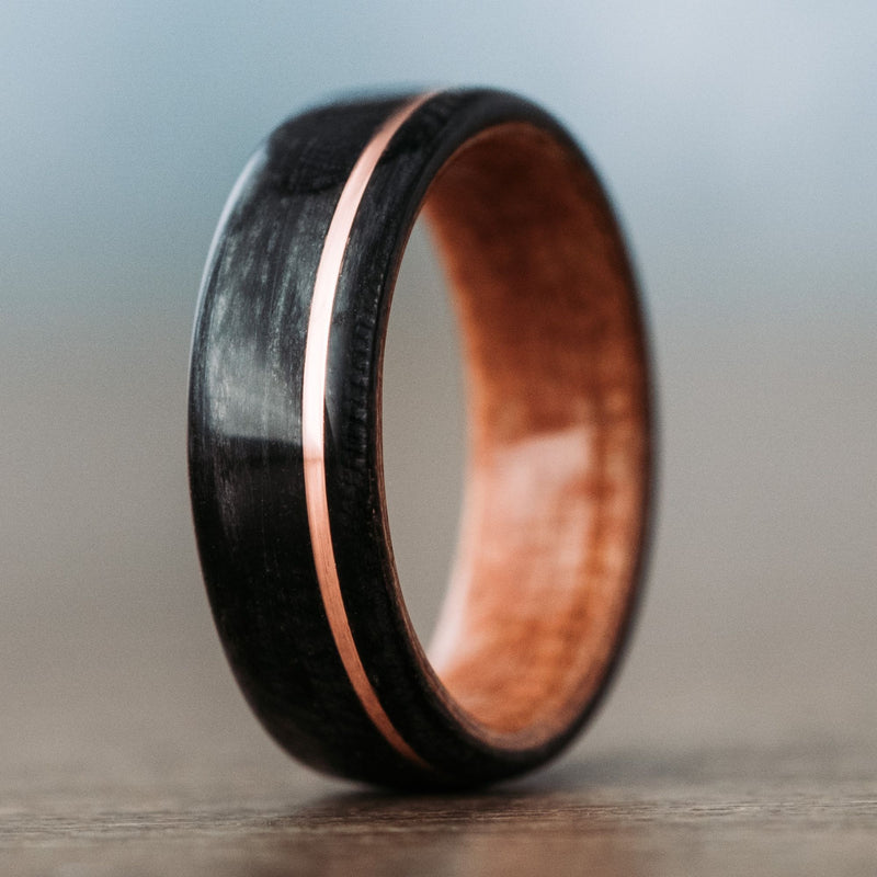 Old-Fashioned-Mens-Whiskey-Barrel-Wood-Wedding-Band-Black-Cherry-Offset-Copper-Inlay-Rustic-and-Main
