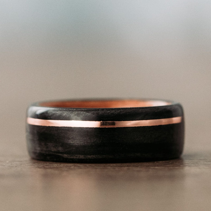 Old-Fashioned-Whiskey-Barrel-Wood-Ring-Black-Cherry-Liner-Offset-14K-Rose-Gold-Inlay