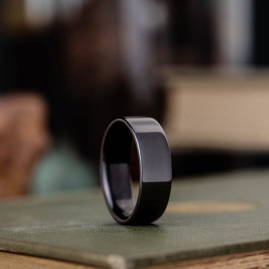 (In-Stock) The Olympian Noir | Men's Polished Black Titanium Wedding Band - Size 10.75 | 8mm Wide