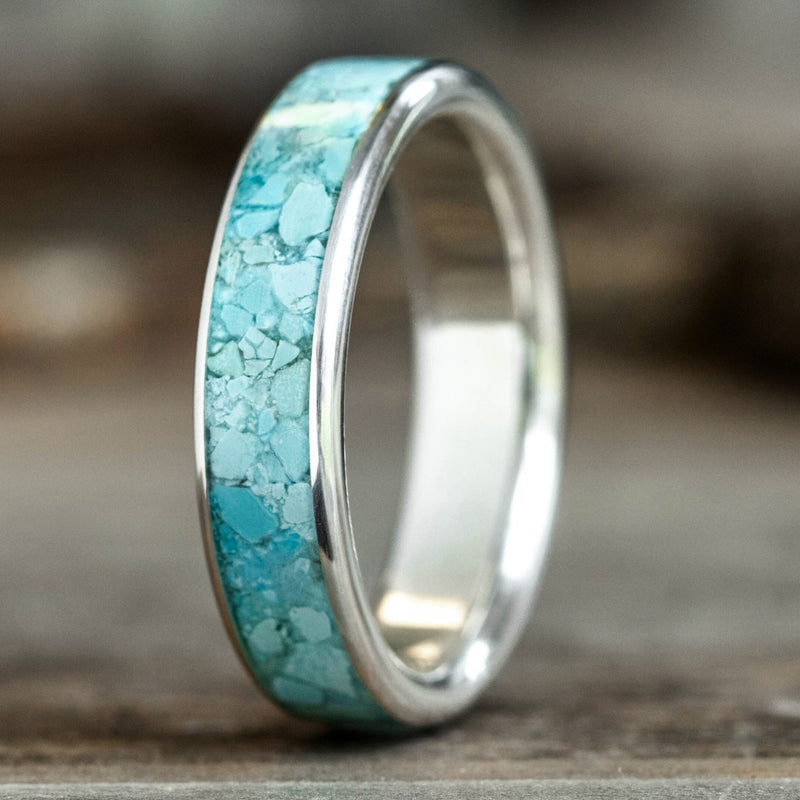 Open Sky Men's Wedding Band in Silver and Turquoise