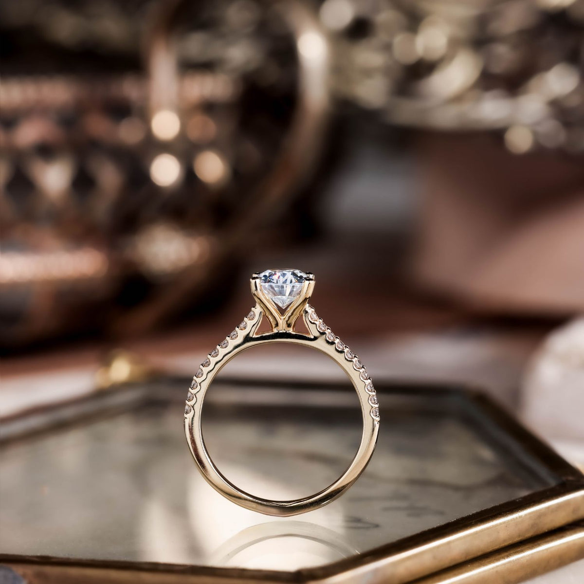klow ring QALO 14k or 18k Yellow HIGH LOW RING - Rose