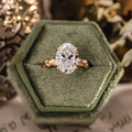 Hand-Engraved Leaf Band Engagement Ring with Oval Diamond in 14K Yellow Gold