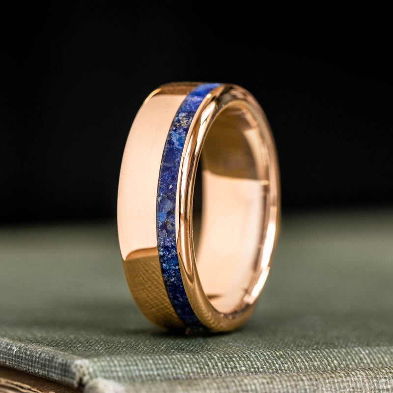 The Pharaoh | Men's Gold Wedding Band with Offset Lapis Lazuli