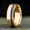 (In-Stock) The Pharaoh | Men's 10k Yellow Gold Wedding Band with Offset Lapis Lazuli - Size 11 | 8mm Wide