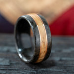 (In-Stock) The Whiskey Triple - Whiskey Barrel Wood Wedding Band with White Gold Inlays - Size 10 | 9mm Wide