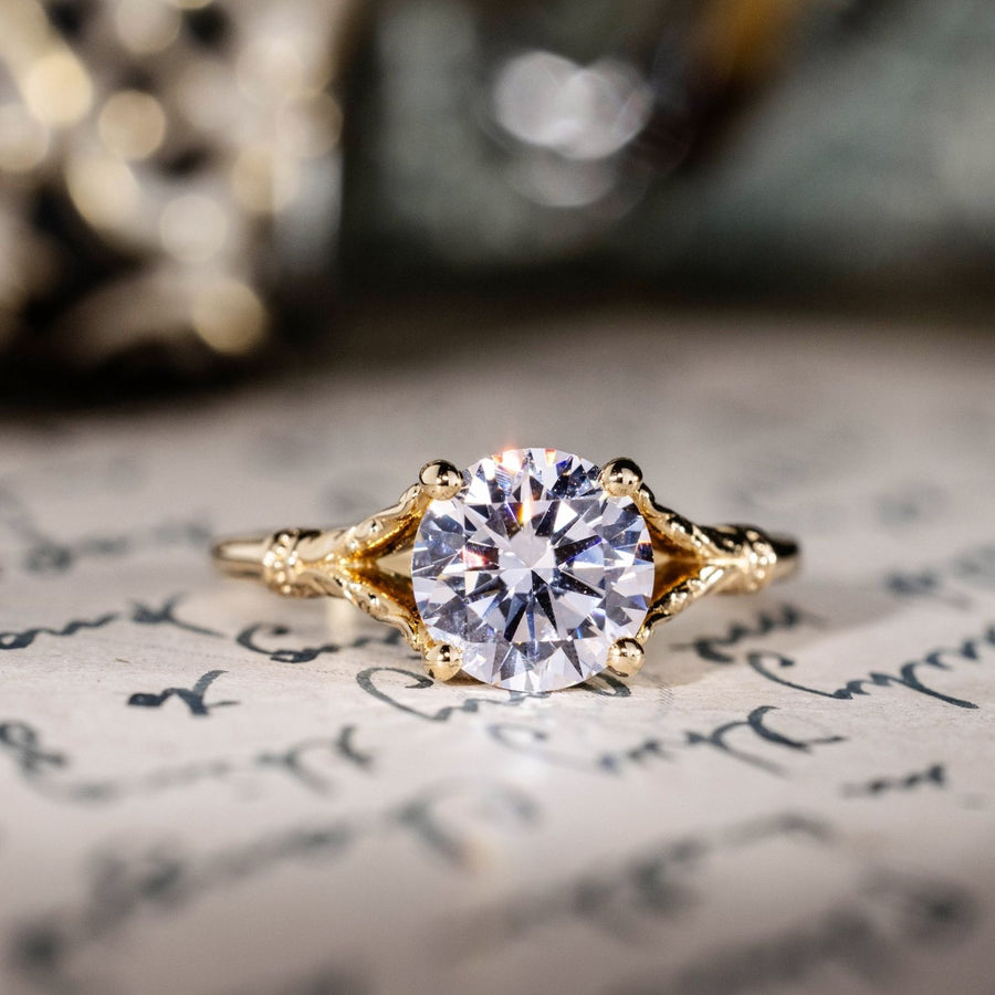 Round-Diamond-Solitaire-Engagement-Ring-Art-Nouveau-Inspired-Split-Shank-Setting-The-Selwyn-Rustic-And-Main