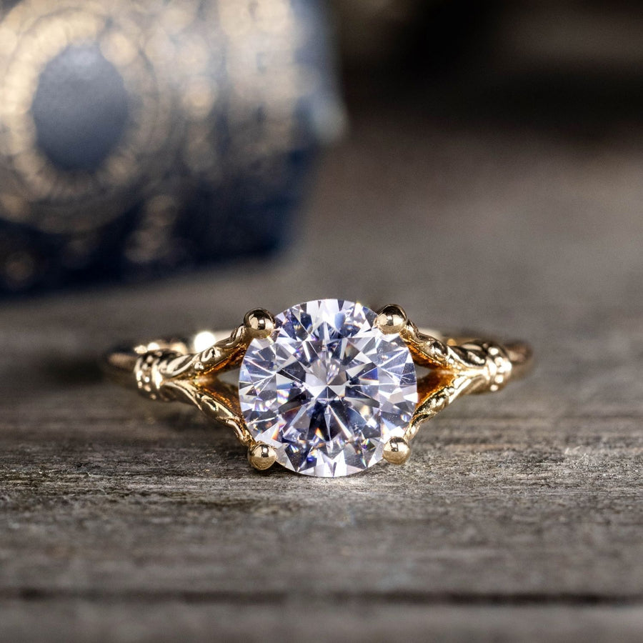 Round-Diamond-Solitaire-Engagement-Ring-Art-Nouveau-Inspired-Split-Shank-Setting-The-Selwyn-Rustic-And-Main