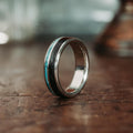 The Spirit of Sonora | Men's Gold Whiskey Barrel Wood & Turquoise Wedding Band