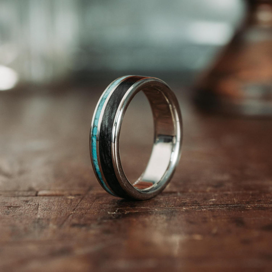 The Spirit of Sonora | Men's Gold Whiskey Barrel Wood & Turquoise Wedding Band