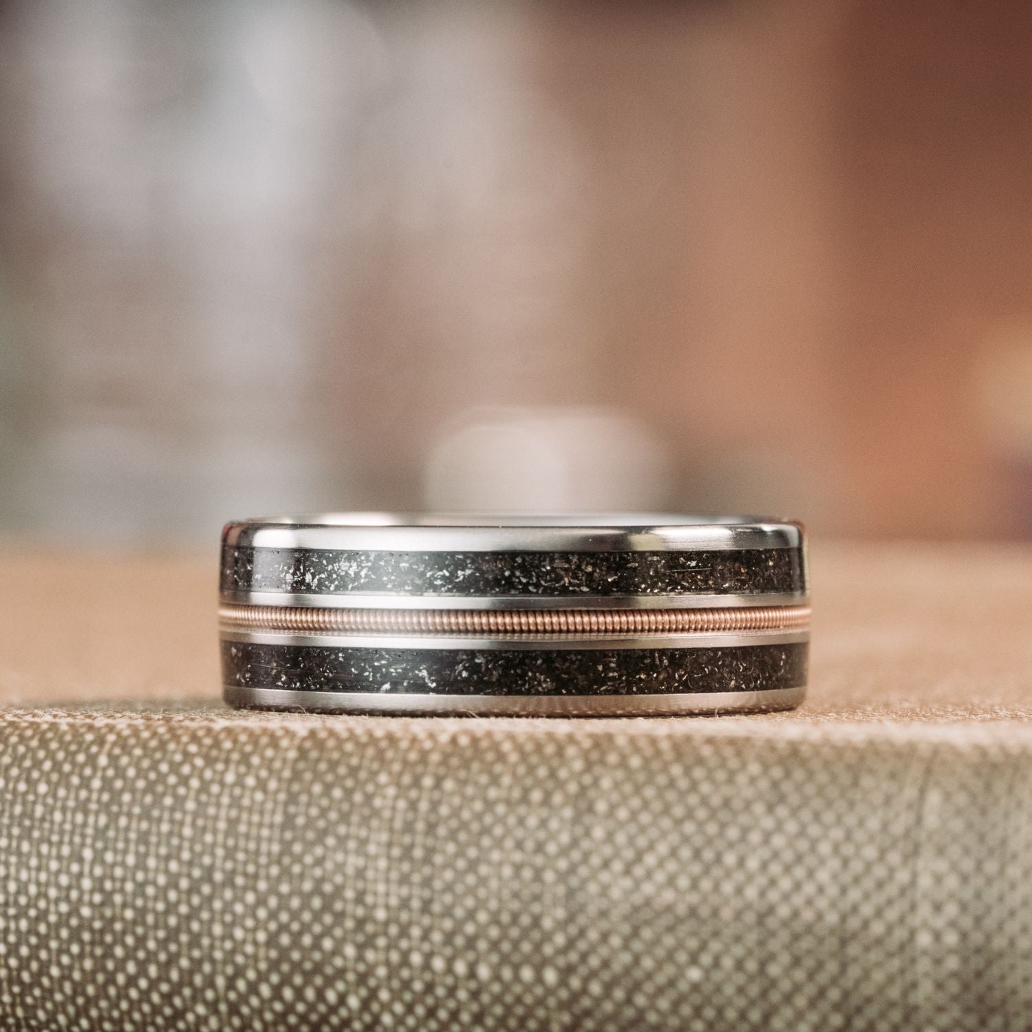 The Space Cowboy | Men's Titanium Guitar String Wedding Band with Mete ...