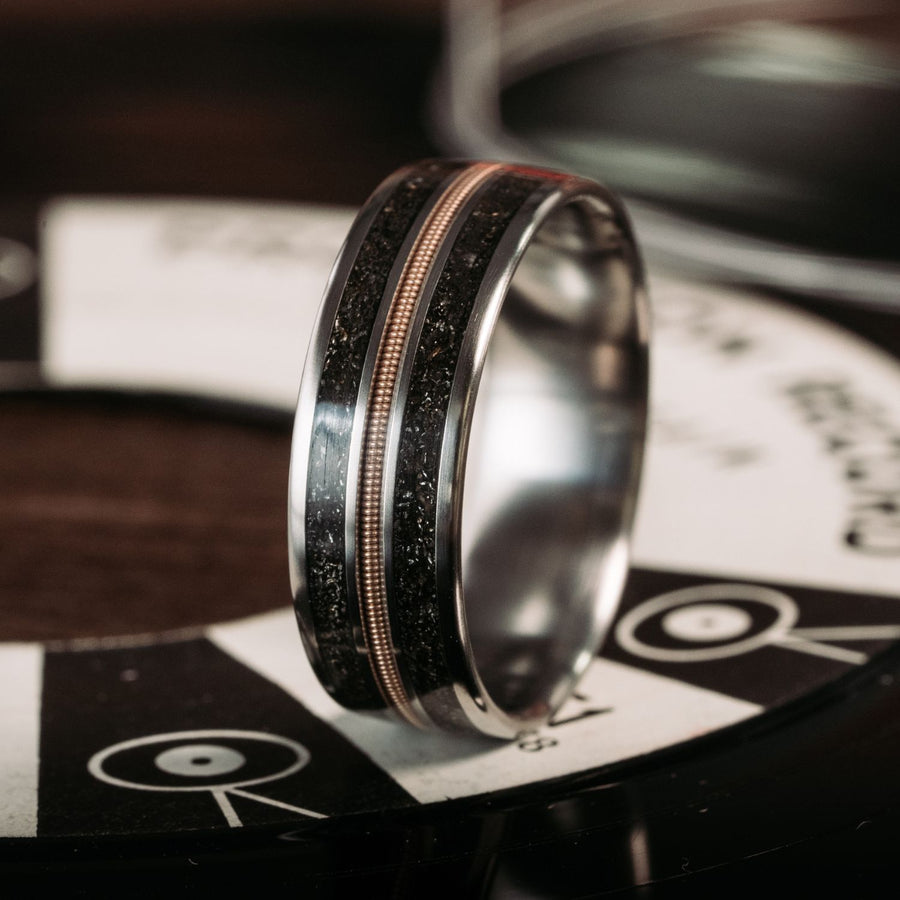 Space-Cowboy-Mens-Titanium-Guitar-String-Wedding-Band-with-Meteorite-Dust-Rustic-and-Main