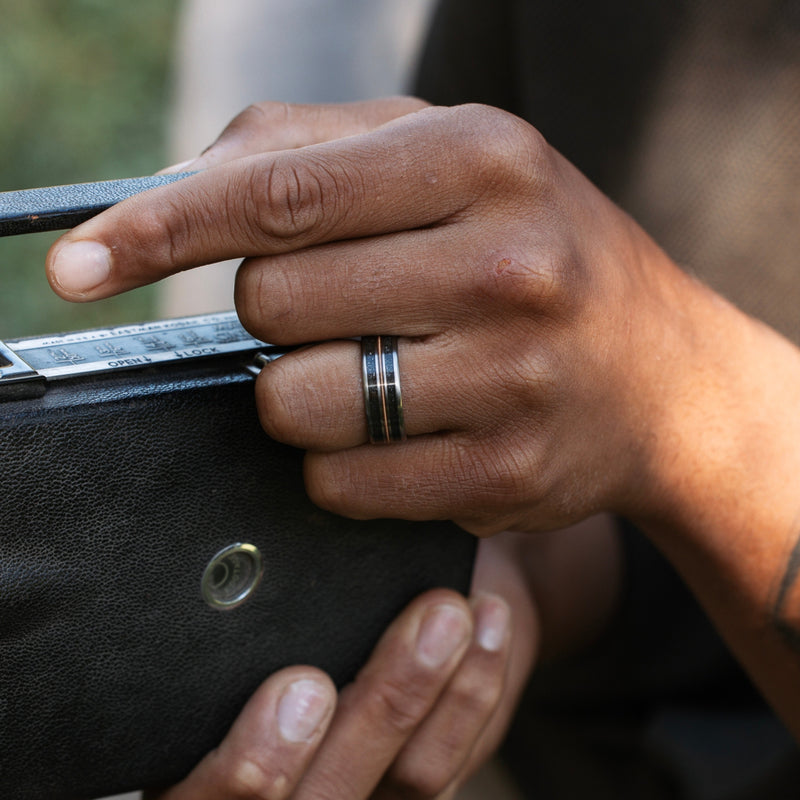 The Space Cowboy | Men's Titanium Guitar String Wedding Band with Meteorite Dust