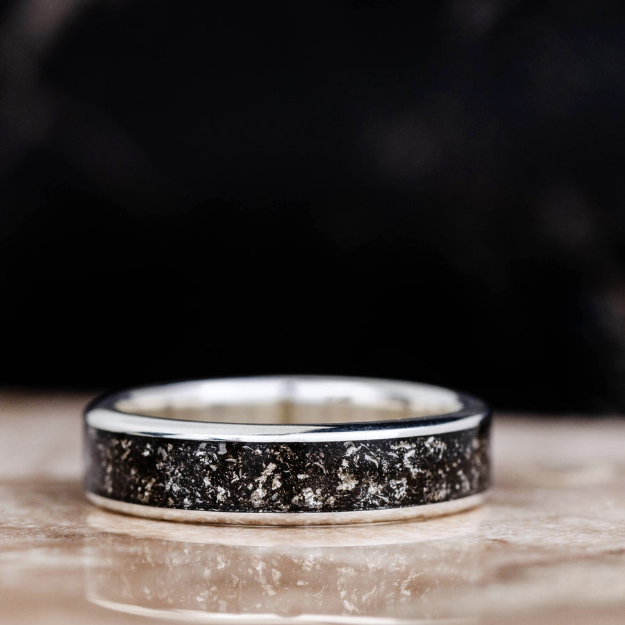 The Stargazer | Meteorite and Sterling Silver Ring with Silver Flakes