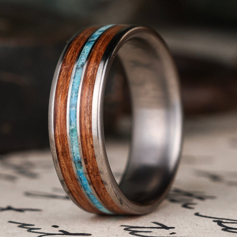 The Arizonan | Men's Titanium Wedding Band with Arizona Mesquite Wood & Turquoise