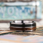 The Maverick | Men's Titanium Wedding Band with Vintage Air Force Flight Suit & Louisiana Bogwood