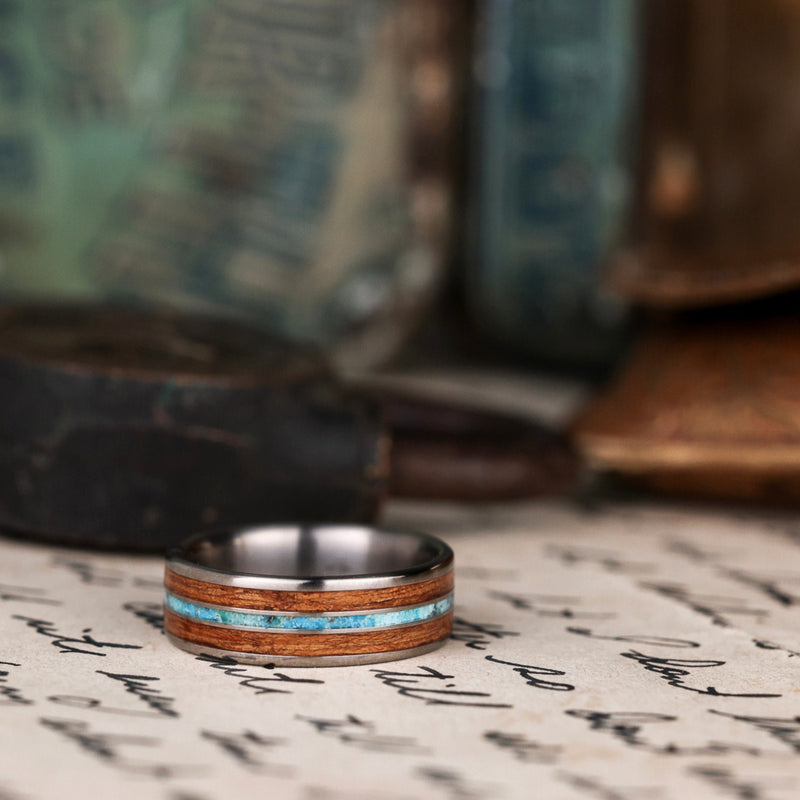 The Arizonan | Men's Titanium Wedding Band with Arizona Mesquite Wood & Turquoise