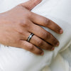 The Black Pearl | Men's Titanium Wedding Band with Whiskey Barrel Wood and Natural Pearl Inlays