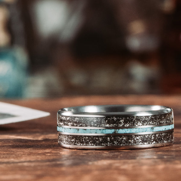 In-Stock) The Black Sky  Titanium Wedding Band with Meteorite