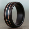 (In Stock) Indian Rosewood Wedding Band with Campbell of Argyll Modern Tartan & Dual Rose Gold - Size 10.5 | 9mm Wide