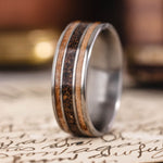 The Campfire | Men's Titanium Wedding Band with Mesquite Wood & Coffee