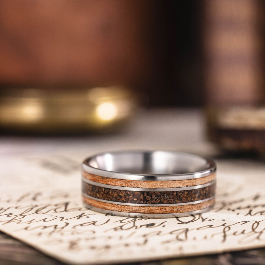 The-Campfire-Mens-Titanium-Wedding-Band-Mesquite-Wood-Coffee