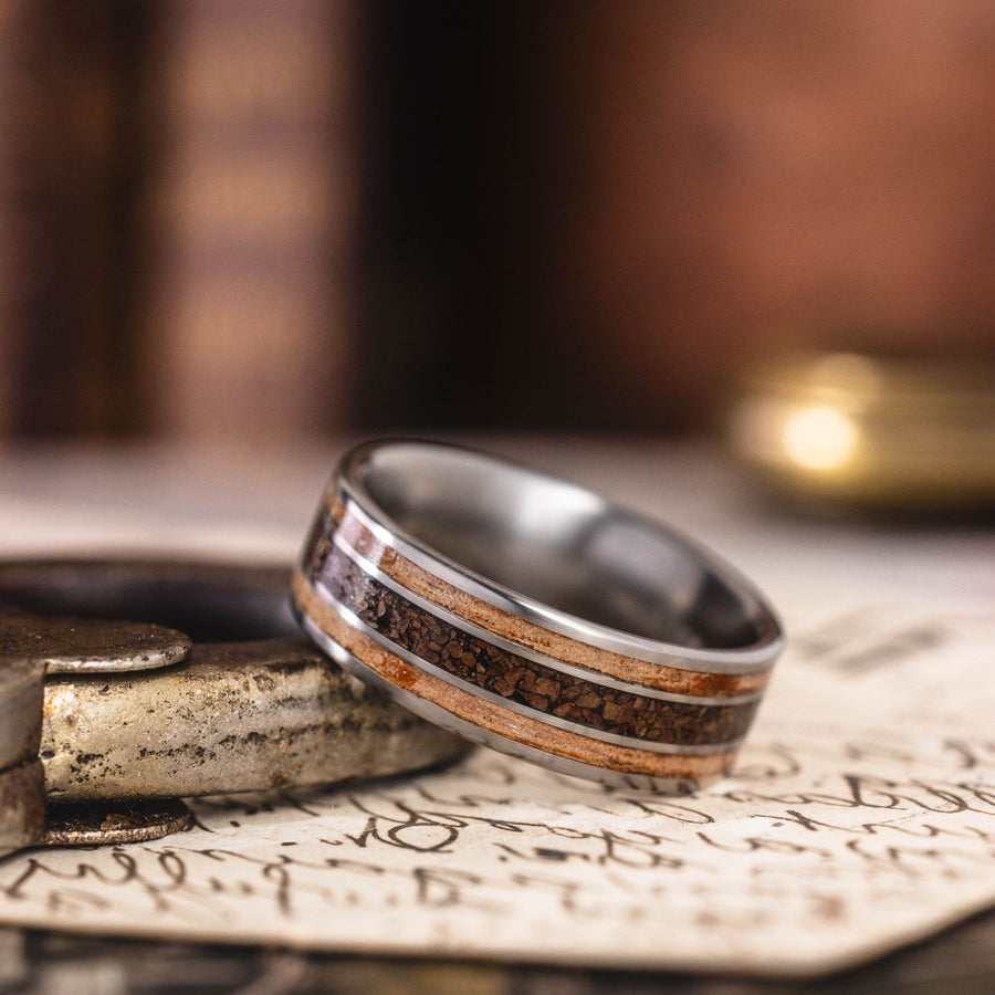 The-Campfire-Mens-Titanium-Wedding-Band-Mesquite-Wood-Coffee