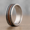 (In-Stock) The Captain | Men's Titanium Wedding Band with Whiskey Barrel & Teak Wood Inlays - Size 10.75 | 8mm Wide